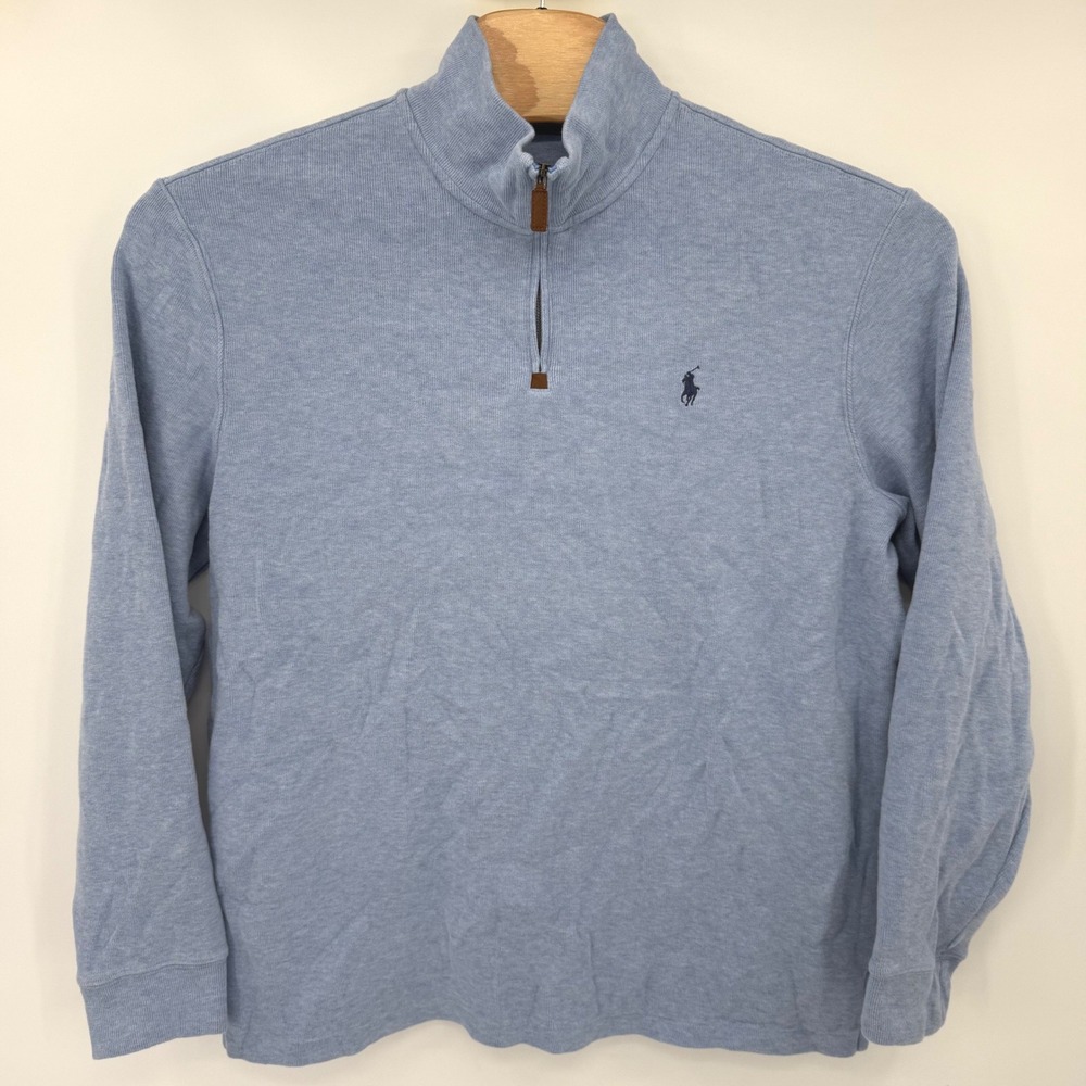 Polo Ralph Lauren Pullover Mens XL Blue Quarter Zip Cotton Knit Mock‎ Neck
